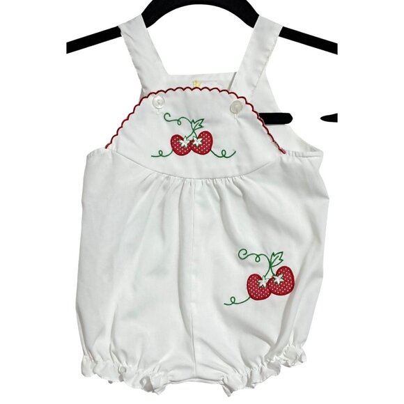 Vintage Healthtex Baby Girls White Romper With Strawberry Embroidery 12 Months - Picture 1 of 8